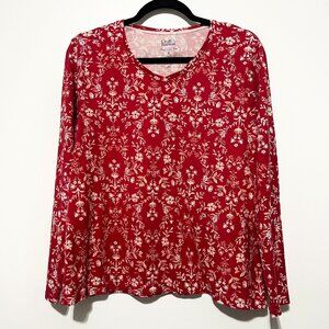 Croft & Barrow Womens The Classic Tee Long Sleeve XL Red Floral Holiday Comfort